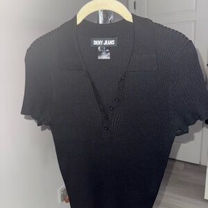 DKNY Jeans Black Ribbed Polo shirt